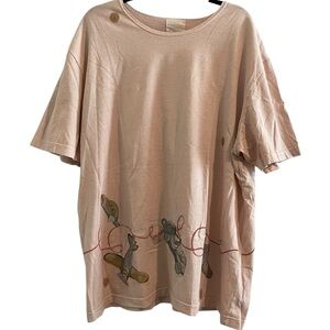 BLUE FISH 2001 Pink Oversized Lagenlook Hand Painted Organic Cotton Tee Y2K